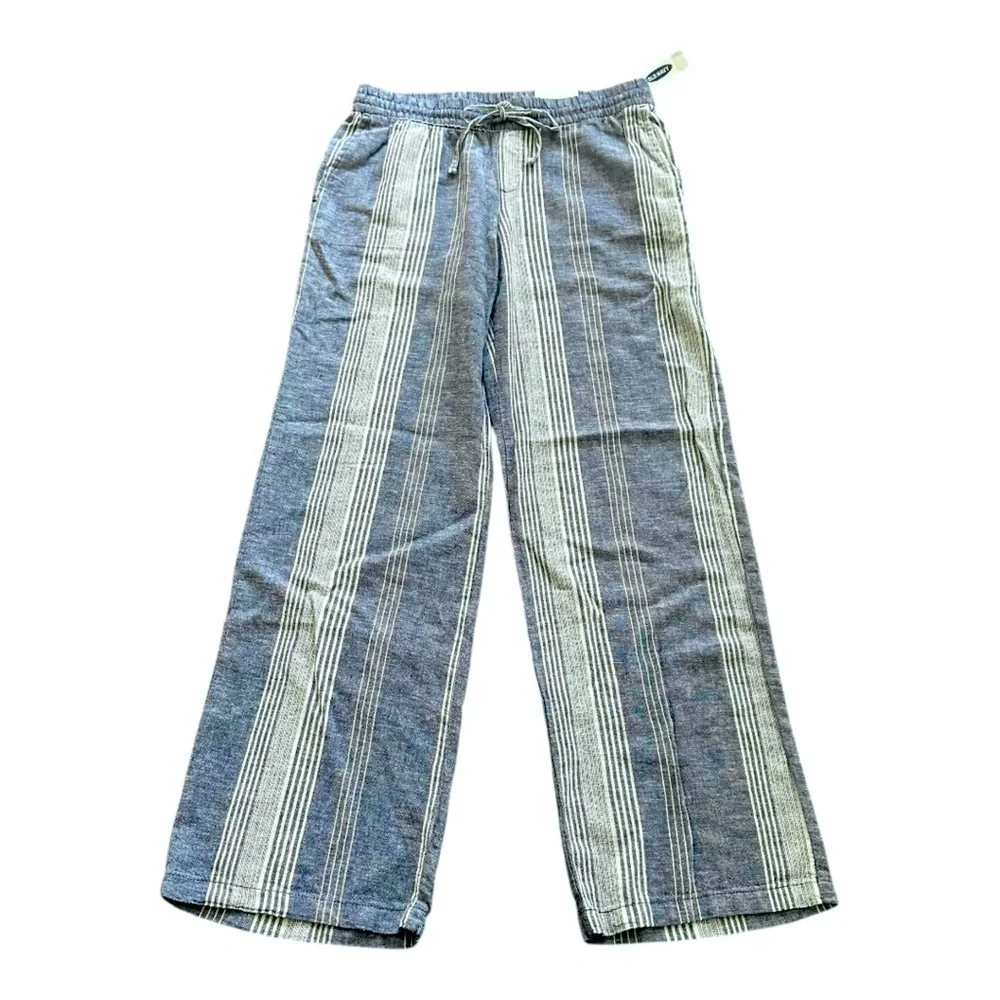 Old Navy Wide Leg Blue White Striped Linen Pants NWT Stretch Waist Size … - Picture 9 of 16